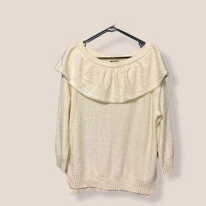 TCEC off the Shoulder Ruffle Sweater - Cream/L